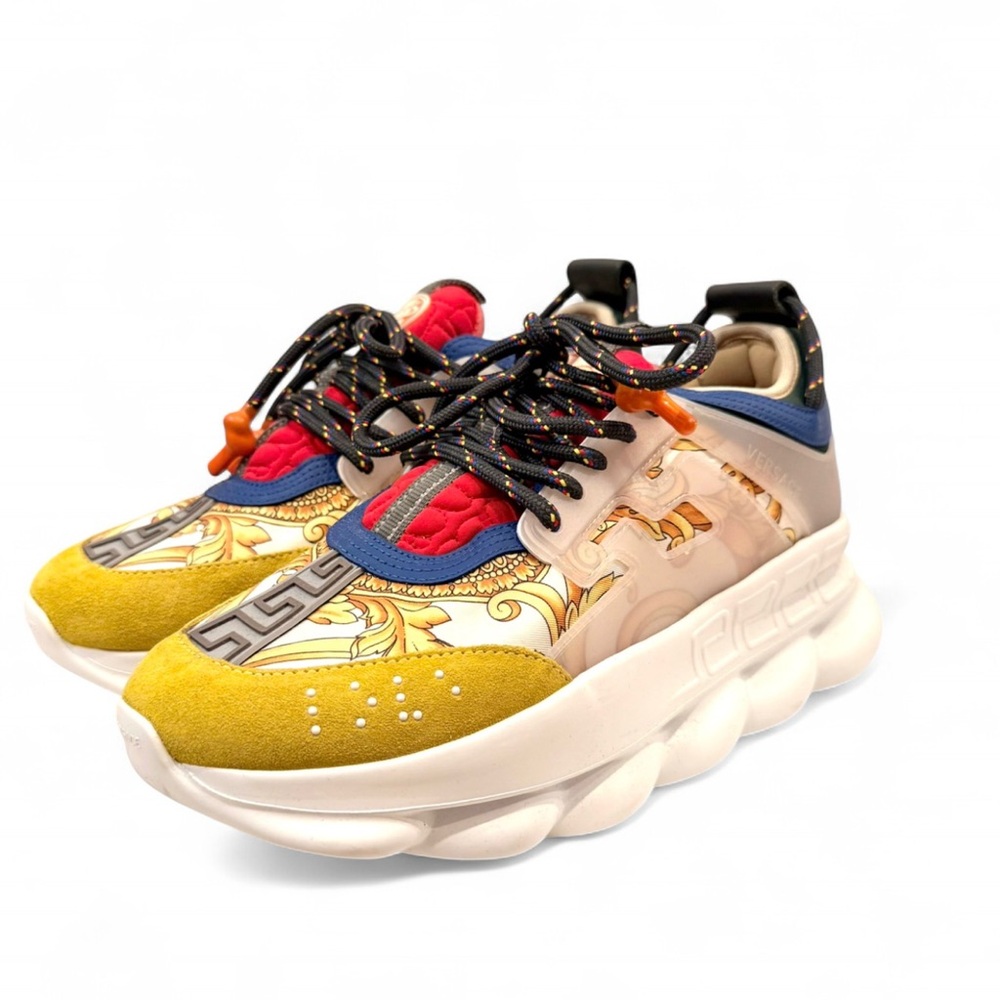 Versace Chain Reaction Baroque Sneakers IT40/US Men7/US Women10 Blue & Yellow - Picture 6 of 10
